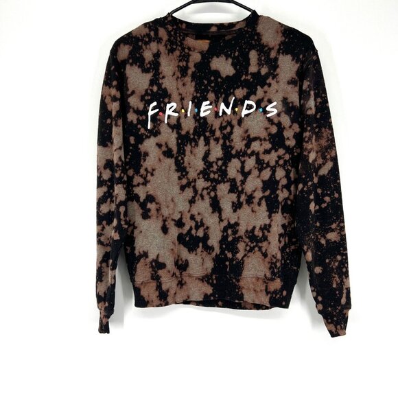 Friends TV Sweatshirt Black Bleached Crew Neck Pullover Long Sleeve - Picture 1 of 9